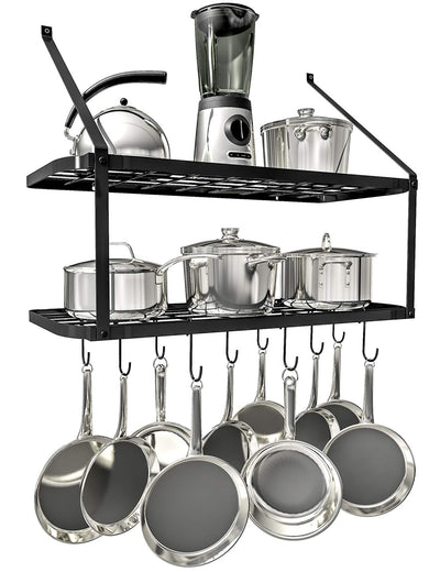 Shelf Pot And Pan Rack - Mounted Hanging Pot Rack For Kitchen Storage And Organization