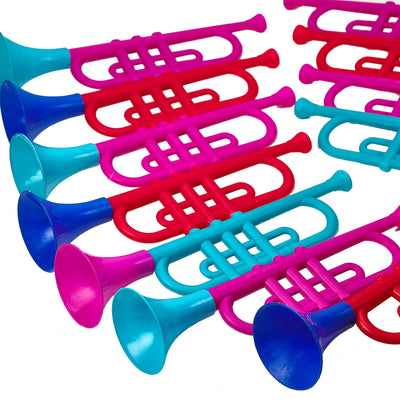 Kicko Plastic Trumpet - 12 Pack - 13.5 inches Multicolored Assorted Plastic Brass