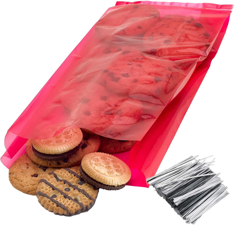 Kicko Ruby Red Cellophane Treat Bags - 90 Pack - 13.75 x 5.25 Inches - for Kids, Party