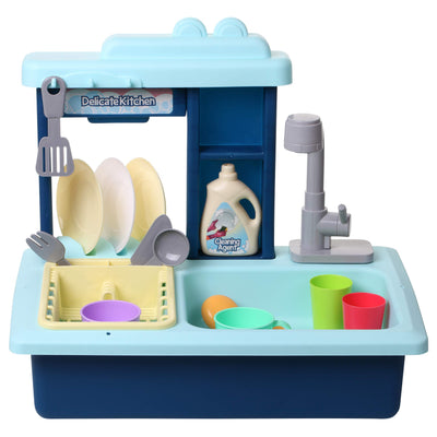 Toy Sink with Running Water and Dishes for Kids - 16 Kitchen Sink Recycles Water