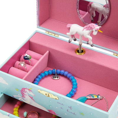 Jewelkeeper Girl's Musical Jewelry Storage Box with Pullout Drawer, Rainbow Unicorn