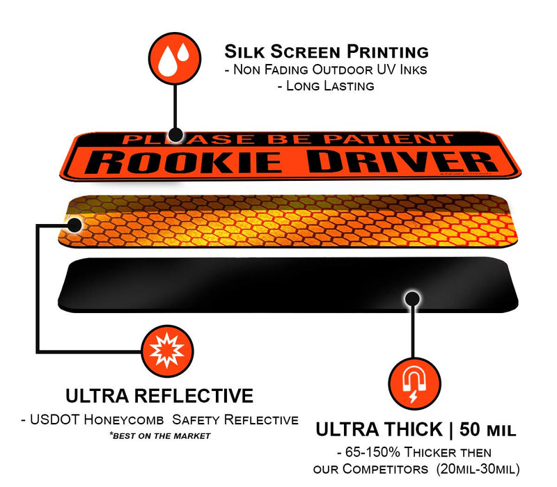 Reflective Student Driver Magnetic Sticker Signs (10" Orange Reflective Rookie