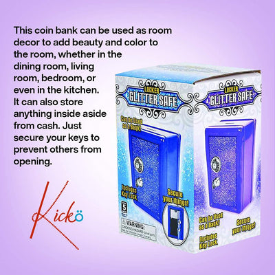 Kicko Glitter Locker Safe Bank - Colors Vary - 7 Inch Colored Coin Bank with Keys