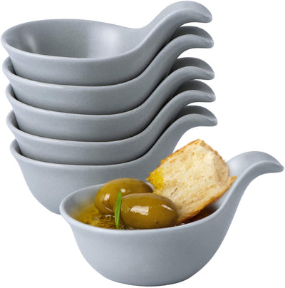 Bruntmor Matte Glazed Set Of 6 Side Dish Porcelain Dip Bowl Set with Handle, for Soy