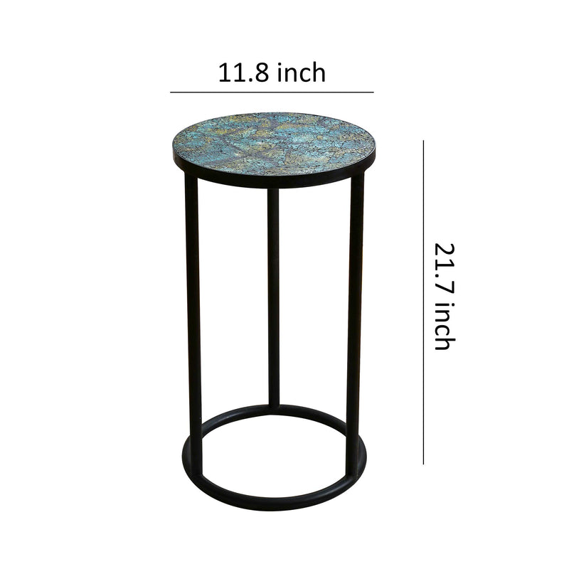 Mosaic Black Metal Round Side Table - Plant Stand - Bistro Table - Glass Top