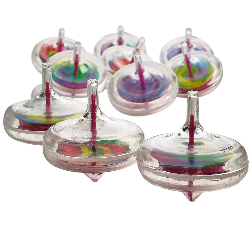 Kicko Plastic Swirl Spin Tops - Pack of 10-2.25 Inches Assorted Cool Transparent Spiral