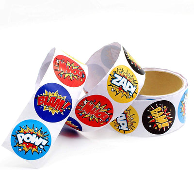 Kicko Superhero Stickers Roll for Kids - Assorted Word Cutouts Sheets - Party Favors, Game