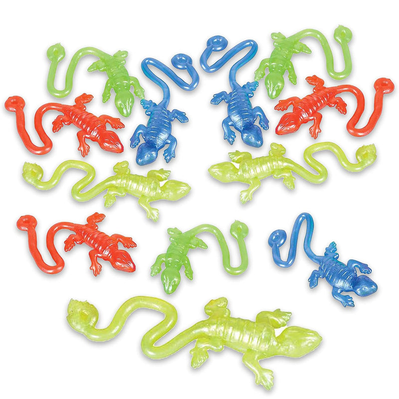 Kicko Rubber Sticky Lizard - 12 Pack - Stretches Up To 4 FT - Assorted Elastic Reptile