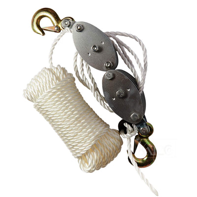 Katzco Poly Rope Pulley Block and Tackle Hoist with Safety Snap Hook - Heavy Duty 65 Foot