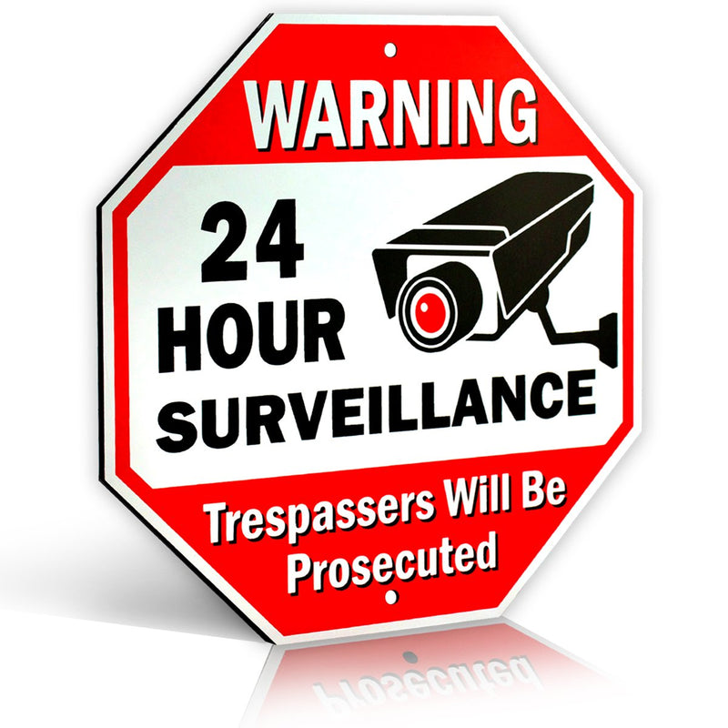 Signs Authority 24-Hour Surveillance No Trespassing Metal Sign with Lifetime Warranty