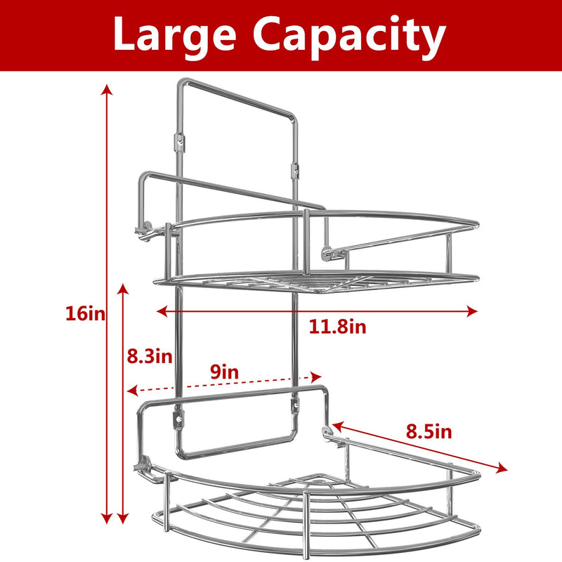 Strong Shower Caddy 2 Tier Bathroom Corner Shelf Organizer Polished Chrome - No Drilling