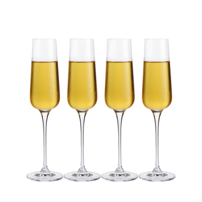 Crystal Champagne Flutes Glasses Set of 4 - Machine Made Glass (7 Ounce