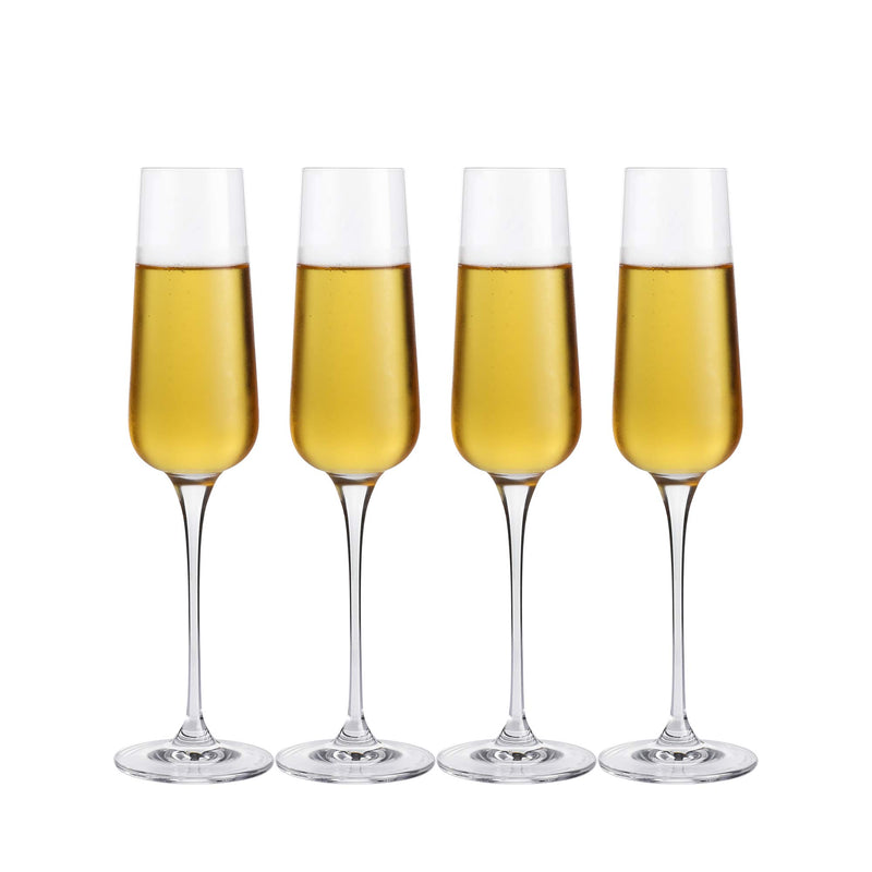 Crystal Champagne Flutes Glasses Set of 4 - Machine Made Glass (7 Ounce