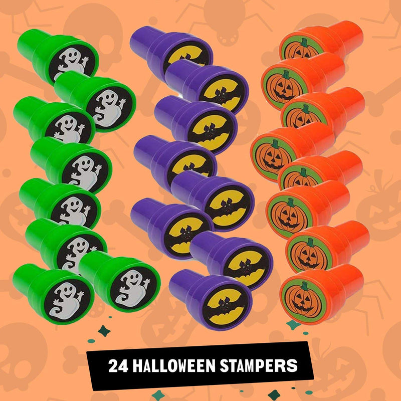 Kicko Halloween Stampers - Pre-Inked Stamping Tool for Kids, Pack of 24 - Assorted Spooky