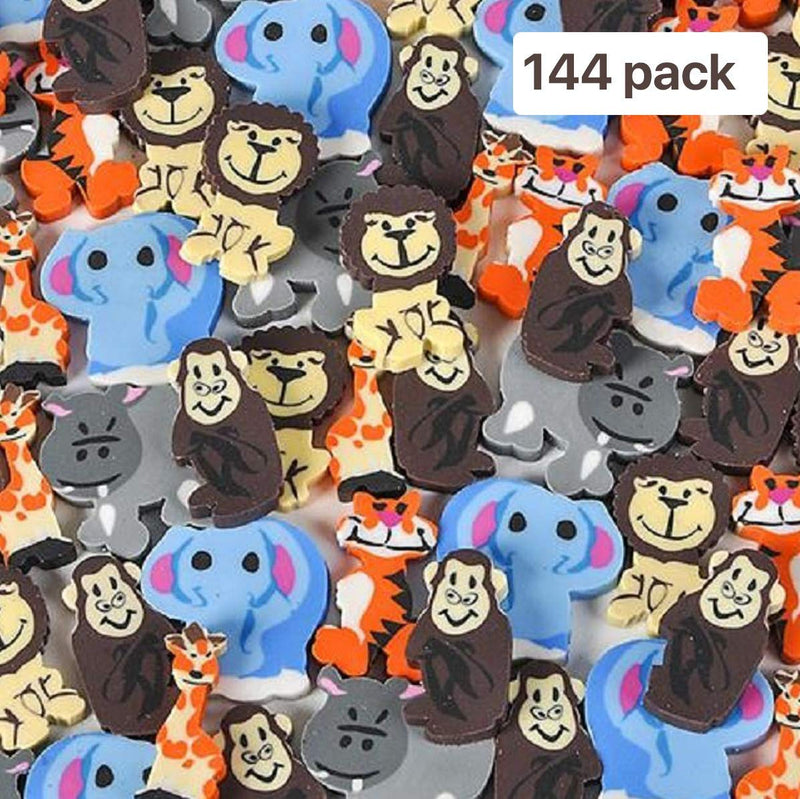 Kicko Mini Animal Erasers - Zoo Animal Erasers - 144 Pack of 1 Inch Assorted Zoo, Safari