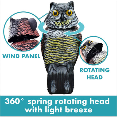 Owl Decoy Singing Voice And Shinning Eyes  Large Fake Owl To Keep Birds Away