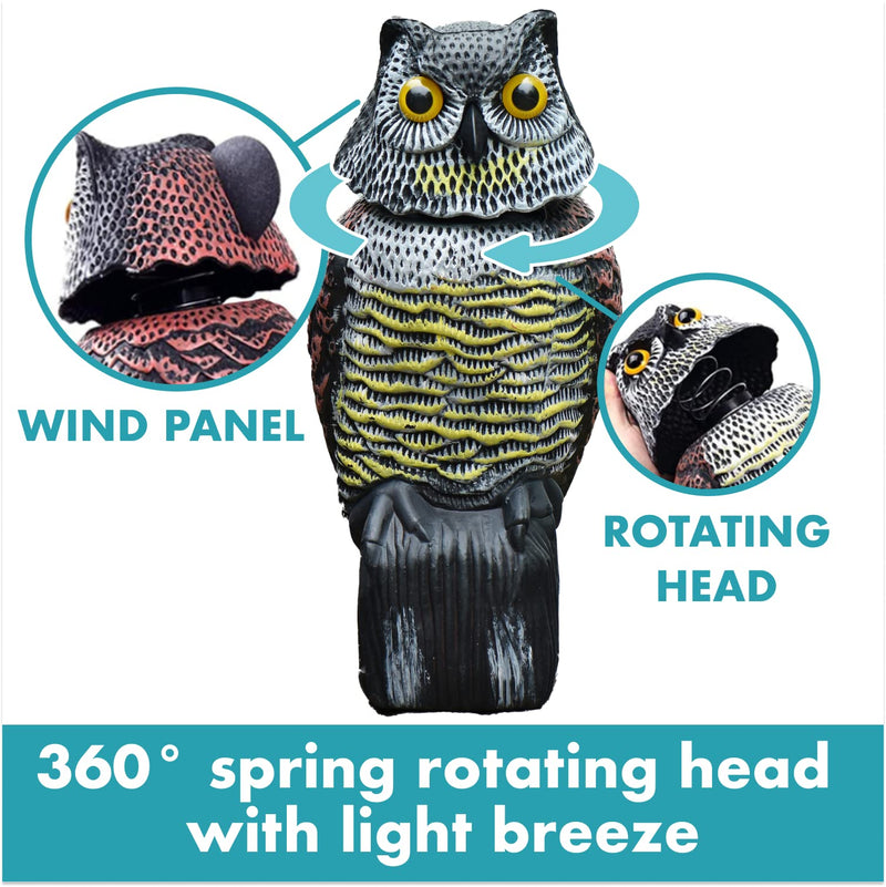 Rotating Head Owl Decoy  Large Fake Owl To Keep Birds Away  Scarecrow Owl