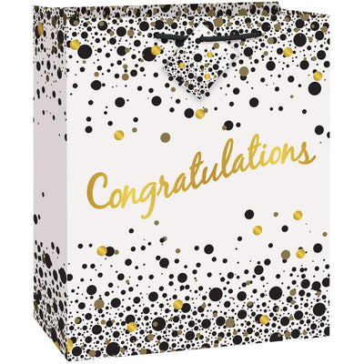 Kicko Speckled Black and Gold Congratulations Gift Bags - 3 Pack - 13 Inches - for Party