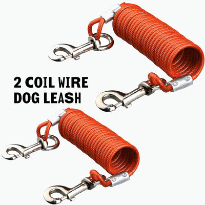 Katzco Dog Lead - 12 Foot Coil Wire Dog Cable for Large Dogs, 2 Pack - Extra Strong Swivel