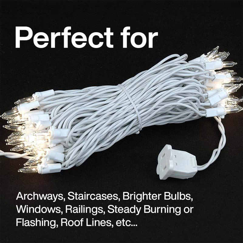 Kicko Christmas Light - 100 Count Clear Incandescent Light on White Wire for Christmas