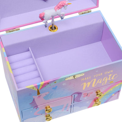 Jewelkeeper Cotton Candy Unicorn Large Musical Jewelry Storage Box with 4 Pull-out