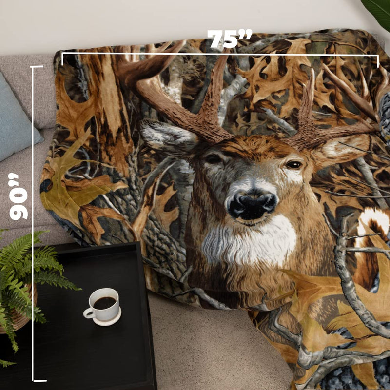 Camo Buck Deer Super Soft Full/Queen Size Plush Fleece Blanket