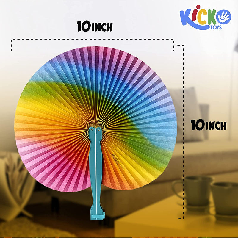 Kicko 10 Inch Folding Rainbow Paper Fan - 12 Pieces of Accordion Style Assortment