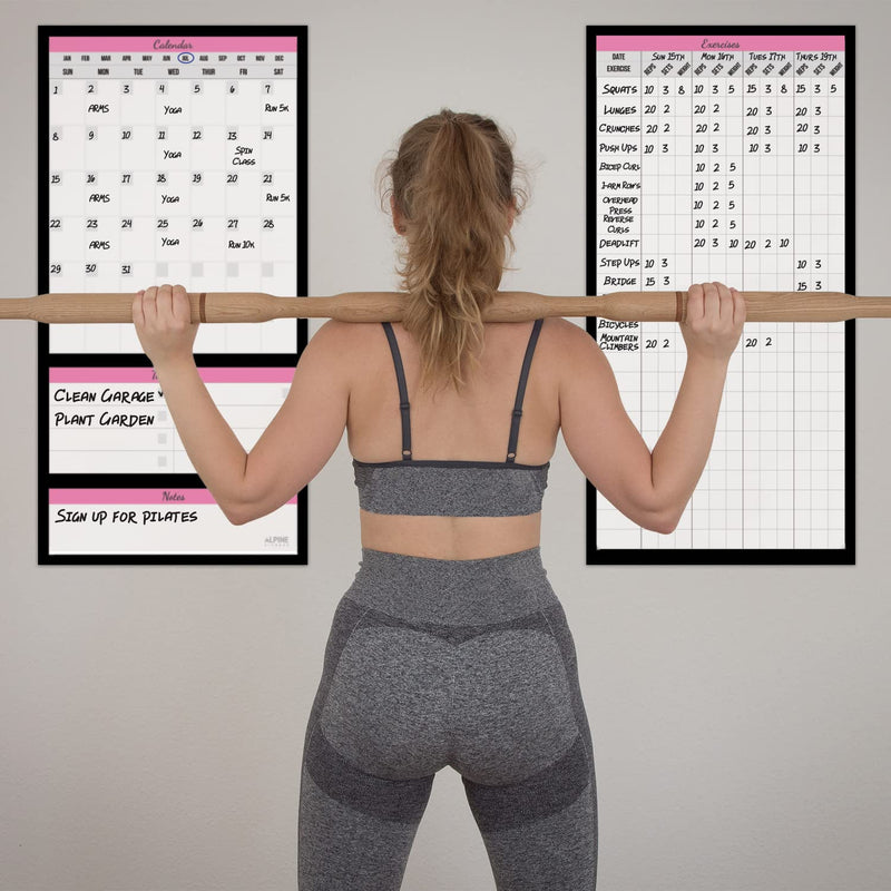 Dry Erase Workout Calendar Planner - Pink Workout Planner for Women with a Fitness