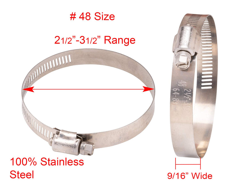 2-1/2" to 3-1/2" Diameter Stainless Hose Clamp, 9/16" Wide Band, (48) 300 SS, 18-8 S/S