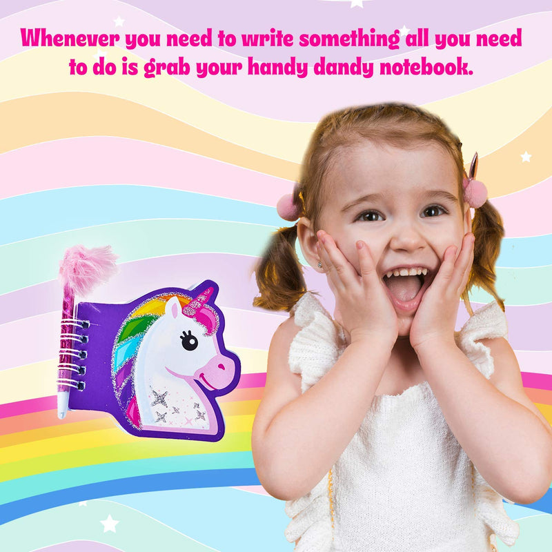 Kicko Unicorn Notebook with Feather Pen - Pack of 12 - 3.5 Inch Glittered Unicorn