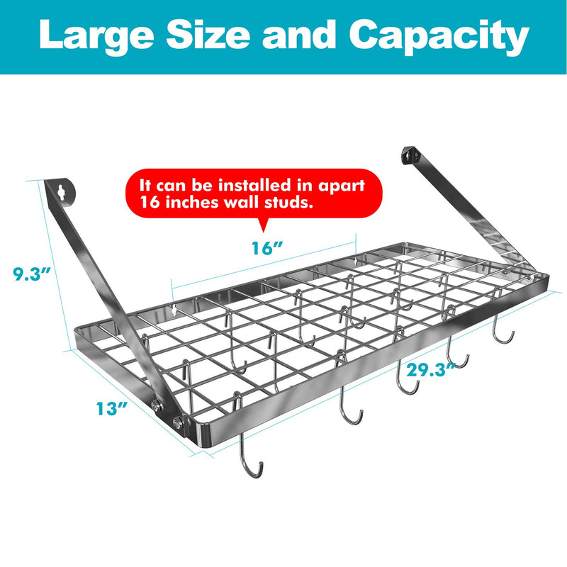 Pot Rack Wall Mounted, Kitchen Square Grid Pots And Pans Organizer And Storage With 15