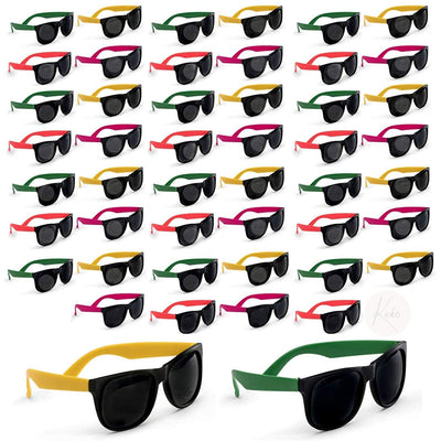 Kicko Neon Sunglasses with Dark Lenses - 48 Pack 80s Style Unisex Aviators in Assorted