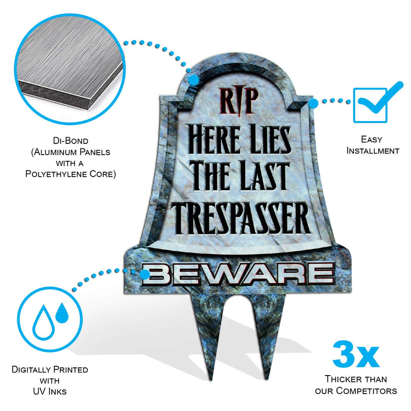 Funny or Scary No Trespassing Sign. Beware Tombstone Metal Lawn Sign | Halloween Yard