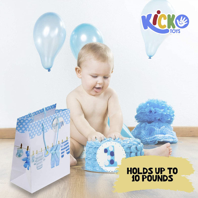 Kicko Large Blue Baby Gift Bags with Tissue Paper - 23 Pieces - 13 Inches - for Party