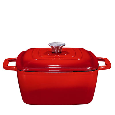 Enameled Cast Iron Casserole Square Dutch Oven Braiser - Pan with Cover, 3.8-Quart