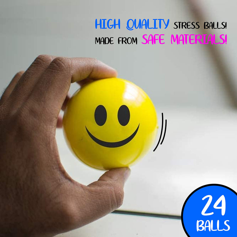 Stress Balls For Kids And Adults - Ideal Bulk Pack Of 24 2" Stress Smile Balls - Neon