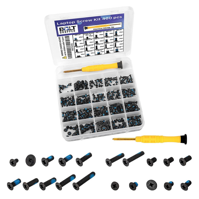 400Pcs Laptop Screws W/Blue Nylok (20 Sizes) Titanium Nitride Screw Driver, Notebook