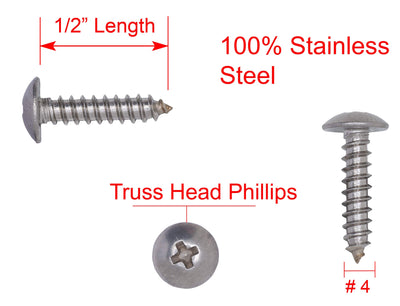 12 X 2" Stainless Truss Head Phillips Wood Screw (25pc) 18-8 (304) Stainless Steel Screws