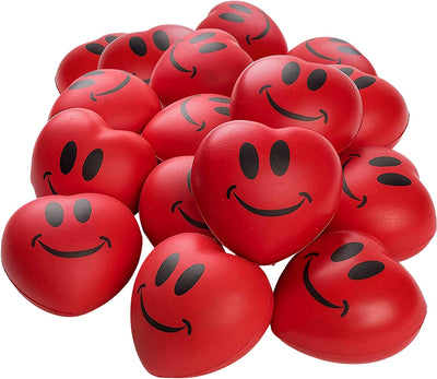 Heart Stress Balls - Valentines Day Red Hearts 3" Smile Face Squeeze Stress