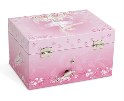 Jewelkeeper Girl's Musical Jewelry Storage Box with Spinning Ballerina, Pink Design, Swan