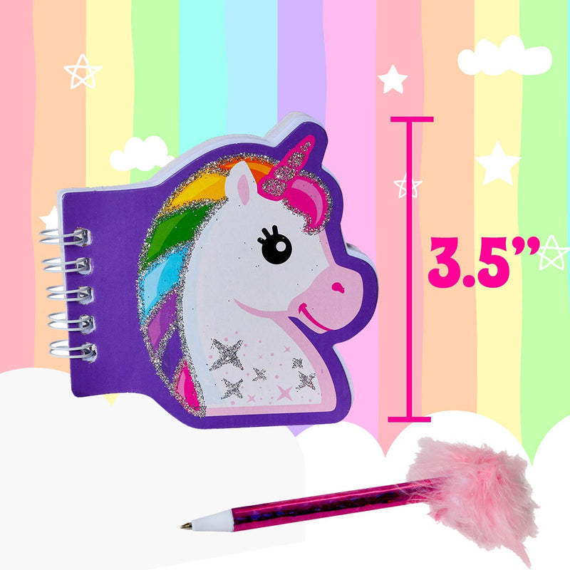 Kicko Unicorn Notebook with Feather Pen - Pack of 12 - 3.5 Inch Glittered Unicorn