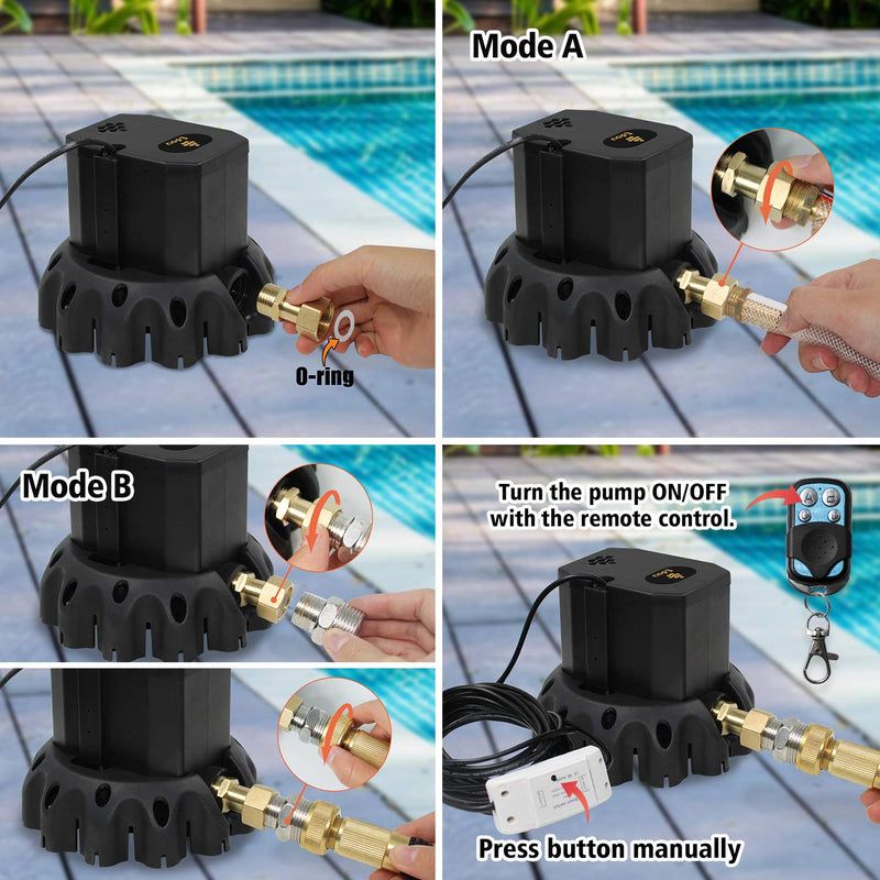 EDOU 1200 GPH Remote Control Switch On-Off Pool Cover Pump,Including 3 Adapters ,Remote