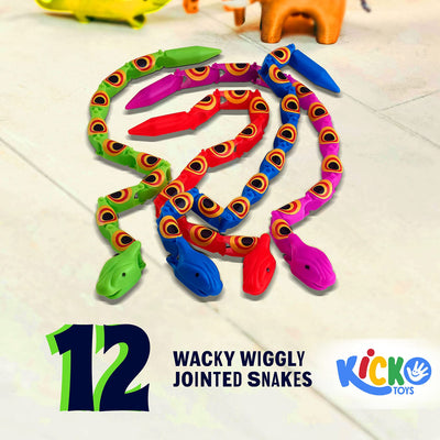 Kicko Wacky Wiggly Jointed Snakes - 12 Pack - 15 Inch - Long Plastic Snake Toys