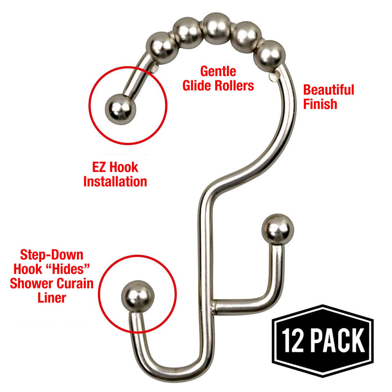 2lbDepot Shower Curtain Hooks Rings - Chrome Finish - Premium 18/8 Stainless Steel