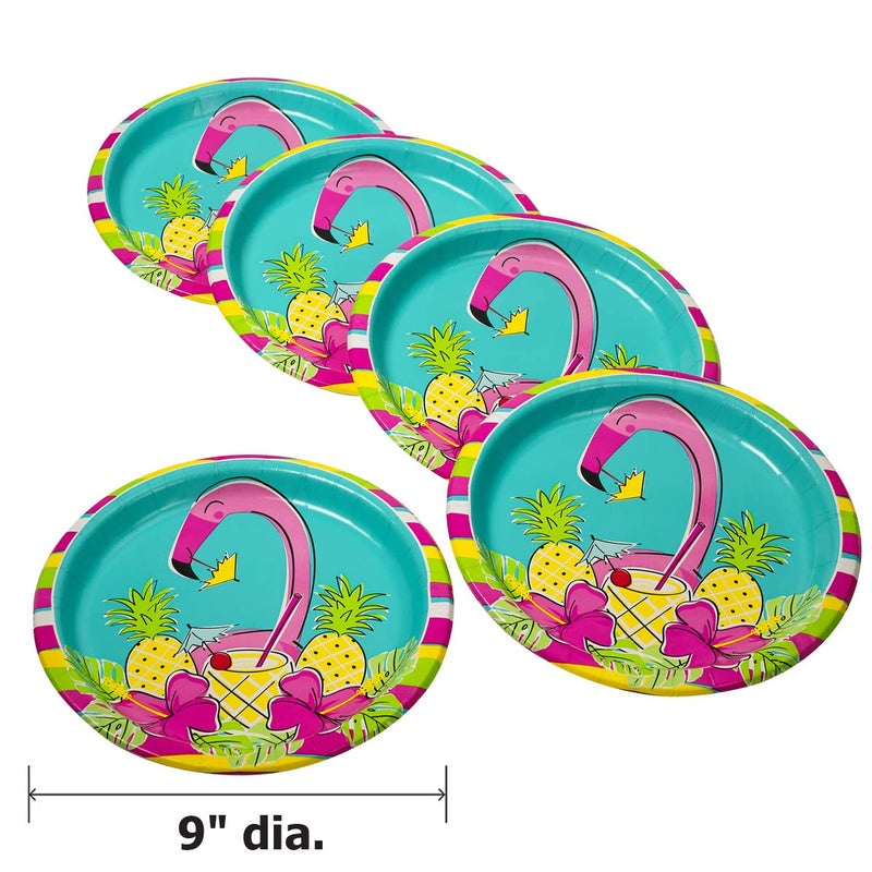 Kicko Flamingo Paper Plates - 24 Pack - 9 Inch - Disposable Dinner Accessories for Party