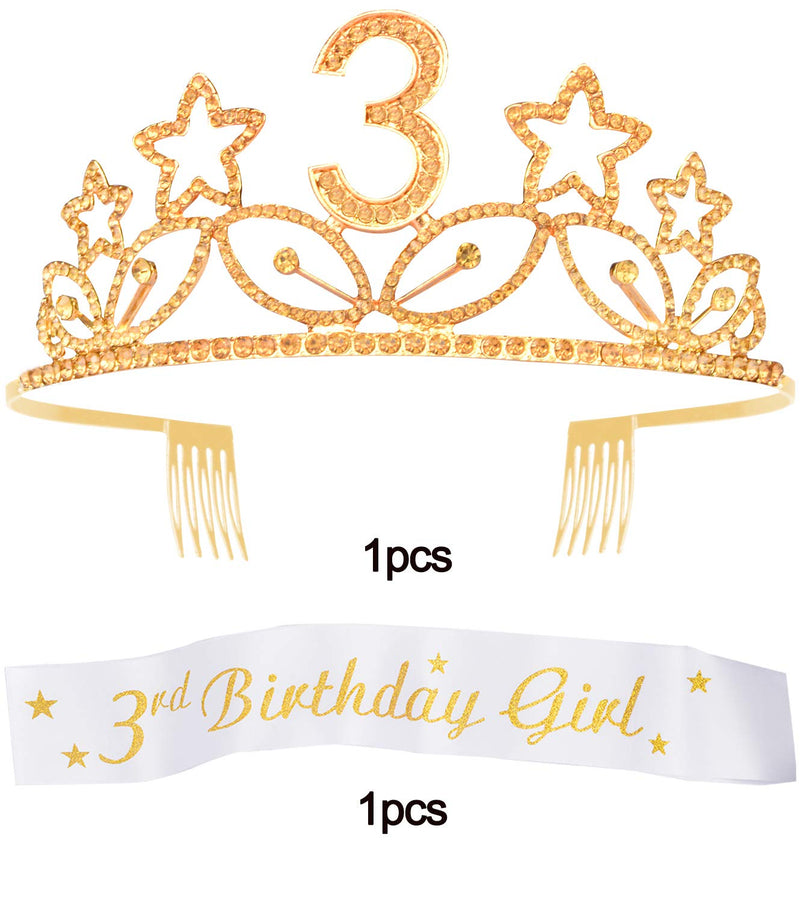 3rd Birthday Tiara and Sash gold, 3rd Birthday Gifts for girl, HAPPY 3rd Birthday Party