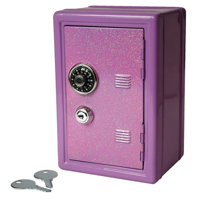 Kicko Glitter Locker Safe Bank - Colors Vary - 7 Inch Colored Coin Bank with Keys