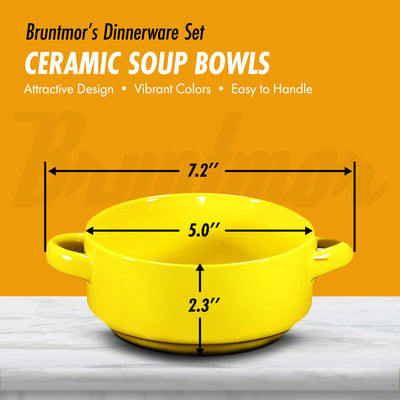 19oz Ceramic Soup Bowls with Handles - Oven Safe Bowls for French Onion Soup, Yellow Oven