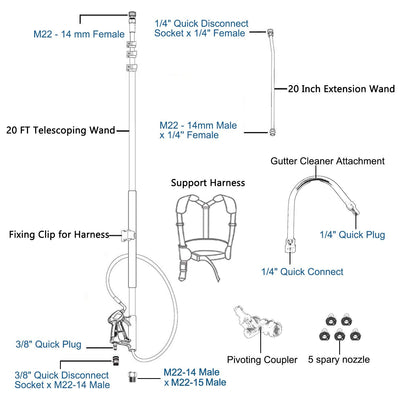 EDOU 20 feet High Pressure Power Washer Telescoping Lance Extension Wand - 1/4 Inch Quick