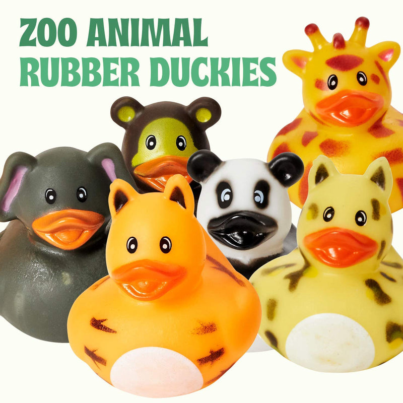 Kicko 12 Pack Zoo Animal Rubber Ducks 2 Inches Assorted Safari Animal Duckies - for Kids